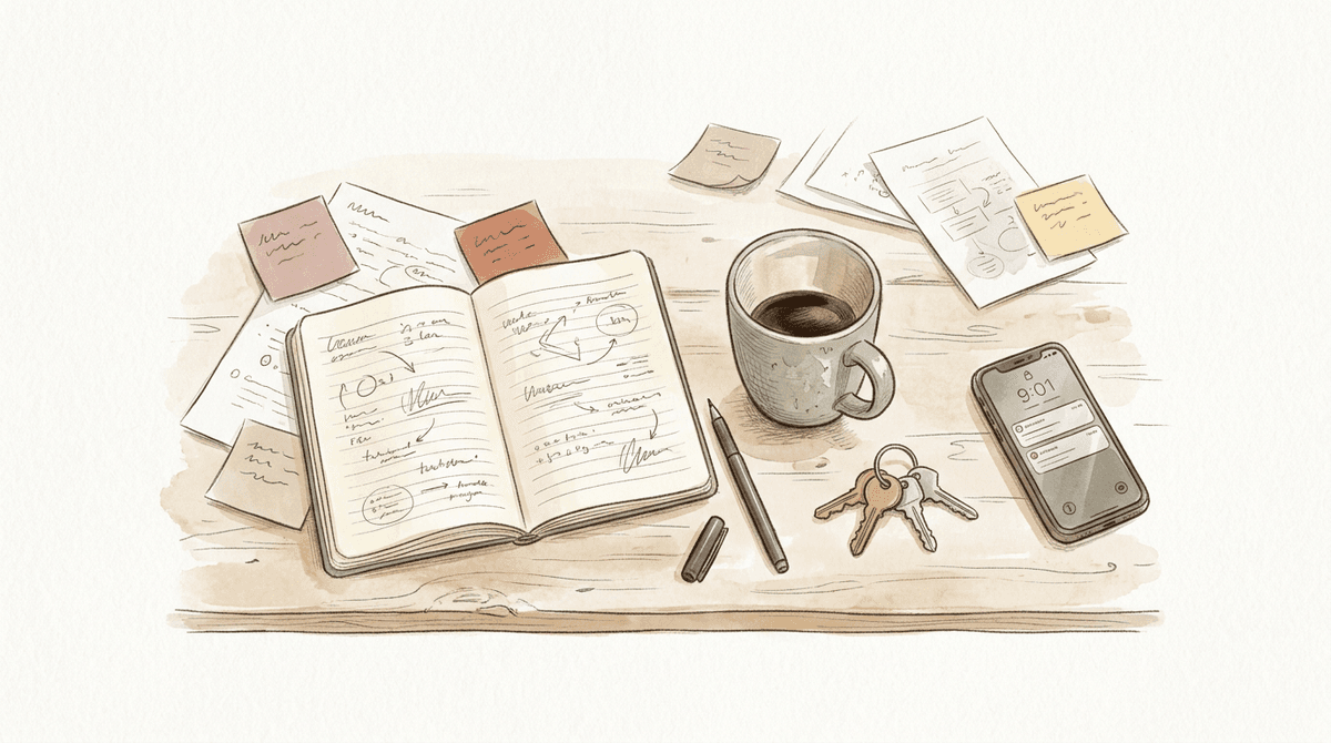 Hand-drawn illustration for Adult ADHD Guide: Signs, Late Diagnosis & Emotional Impact